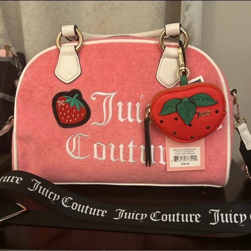 SOLD Juicy Couture Pink Shoulder Bag with Strawberry Accents